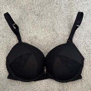 Victoria's Secret Push Up Bra, Black Lace with Gold Accents - Size 32DD